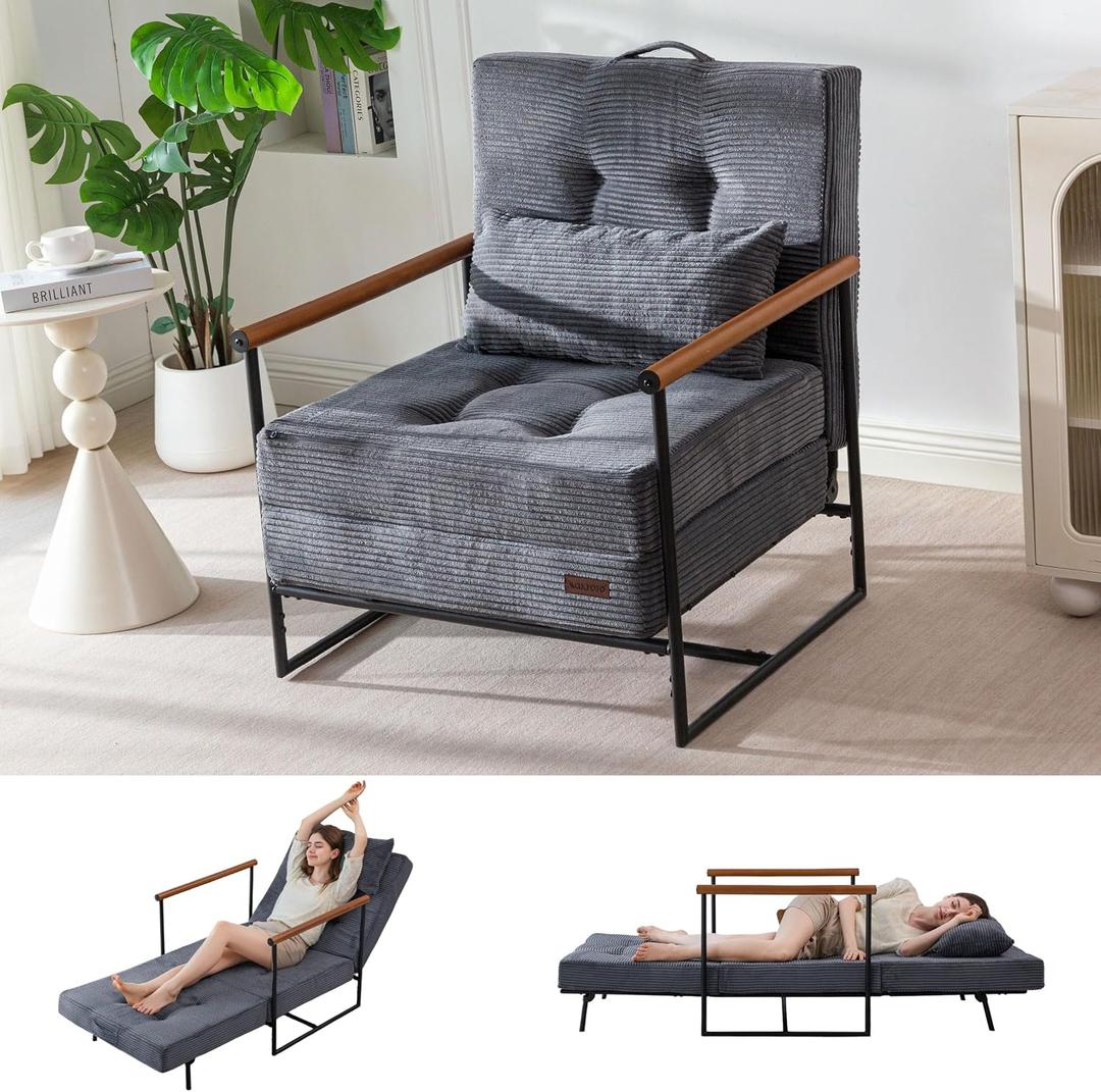 MAXYOYO Chair Bed, Adjustable Sleeper Chair, Single Sofa Bed with Frame, 76"x30"
