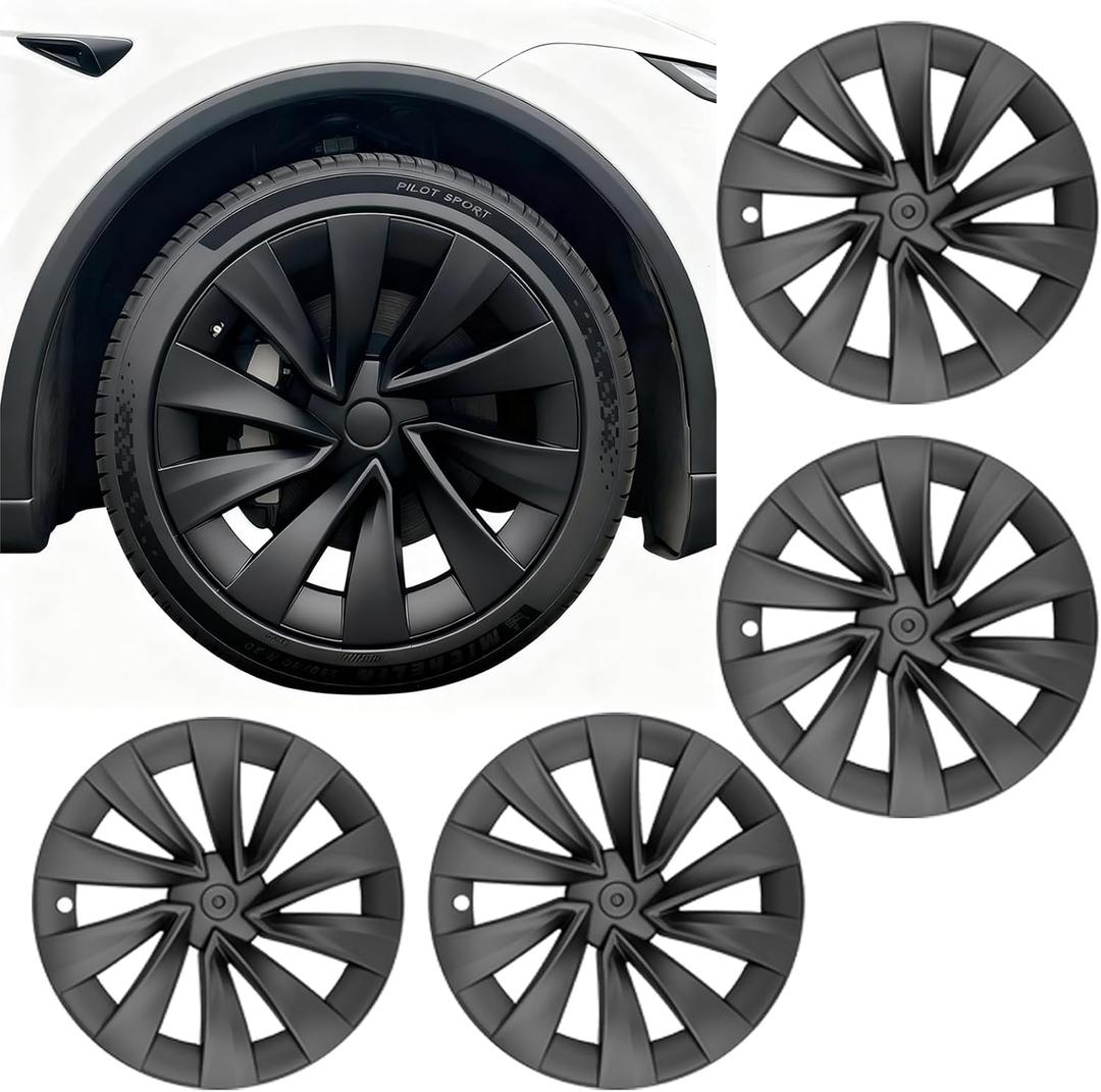 KAVANIC 4PCS Hubcaps Fits for Tesla Model Y Juniper 20inch 2025 2026, 20 Inch Matte Black Helix 2.0