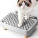Thereye Cat Litter Box Step, Non-Slip Washable Litter Box Ramp, Anti-Tracking Litter & Easy to Clean, Wooden Base, Filter Function, Compatible with Automatic Litter Boxes for Small and Elderly Cats