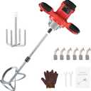Handheld Cement Mixer, 110V Electric Concrete Mixer with 6 Speed Adjustable, 2100W Mud Mixer + 2 Mixing Paddles for Mixing Mud, Cement, Mortar, Paint, Fodder
