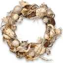 National Tree Company Artificial Autumn Wreath, White, Decorated with Pumpkins, Gourds, Pinecones, Berry Clusters, Ball Ornaments, Oak Leaves, Autumn Collection, 20 in