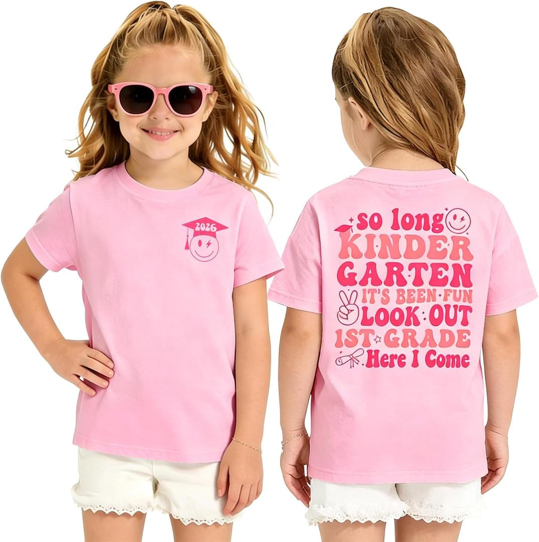 First Day of School Shirt for Girl 1st Grade Here I Come T-Shirt Kid Back to School Outfit Cute Summer Tee Top (Pink)