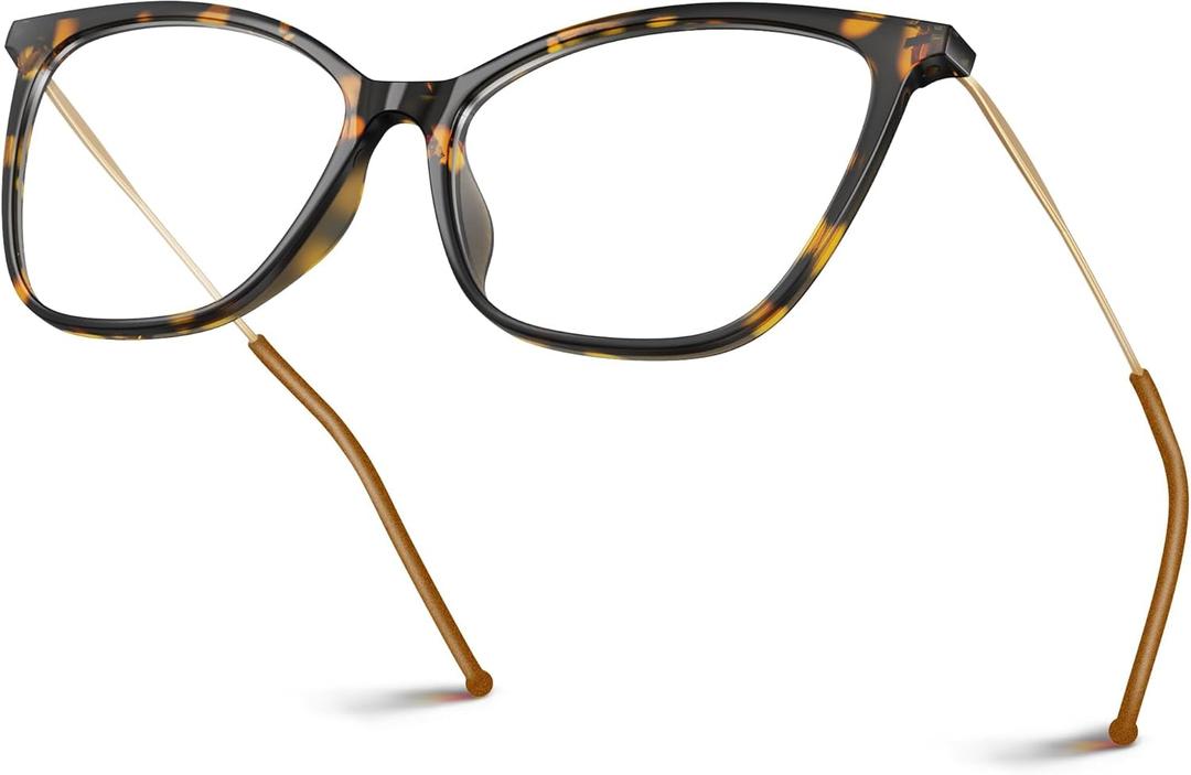 VISOONE Oversized Cat Eye Blue Light Blocking Glasses for Women Large Cute Lightweight Eyeglasses Metal Frame Calina (Coco Tortoise)