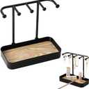 Jewelry Organizer Stand, Necklaces Holder with Wooden Tray, Necklace Display Stand Jewelry Storage Hooks for Necklace, Bracelets, Earrings, Ring, Keys, Watches (Black)