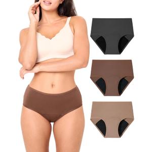 BAMBOO COOL Womens Period Underwear High Waisted Leakproof Postpartum Maternity Panties Soft Breathable Absorbent,3 Pack (M)