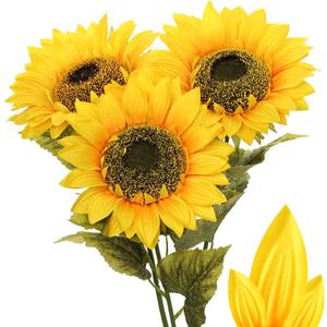 Large Sunflowers Artificial Flowers 9" Full Bloom Long Stem Artificial Sunflower 33" Tall Sun Flowers Giant Silk Sunflowers with Stem Fake Sunflower Floral Arrangement for Home Wedding Decoration
