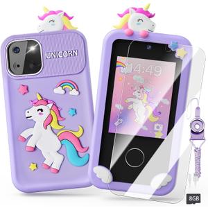 Kids Smart Phone Toys for Girls,Unicorn Gift Toys for Girls Ages 3-9 Christmas Birthday Gifts Mini Smart Phone Toys With 2.8" Touchscreen 16 Learning Games Dual Camera Music Player, 8G SD Card