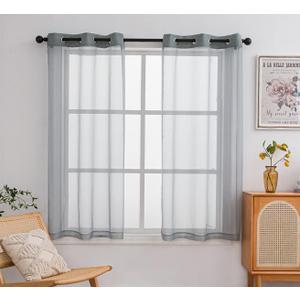 PI Sheer Curtains 63 inches Length with Grommet,Polyester Voile Sheer Window Curtain for Dining Room/Office 2 Panels (W52 X L63, Blue Grey)
