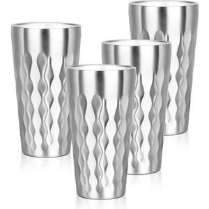 Stainless Steel Drinking Glasses, 19 oz Insulated Tumbler, 4 Pack Double Wall Unbreakable Stackable Water Tumblers Premium Insulated Metal Cup for Travel Camping Home Outdoor Gifts
