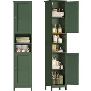TEENFON 67" Tall Bathroom Cabinet with Adjustable Shelves and Doors, Narrow Bathroom Storage Cabinet for Small Space, Living Room, Entryway, Kitchen, Green, 11.8"d X 11.8"w X 66.9"h