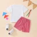 Toddler Boy Back to School Outfit First Day of School Shirt+Striped Shorts Summer Clothes Set (White)