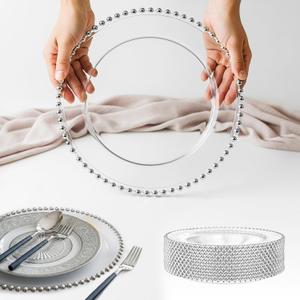 20 Pack Clear Charger Plates Bulk, Silver Charger Plates with Beaded Rim, 13 Inch Acrylic Beaded Plate for Party,Wedding, Dinner, Table Events Decoration