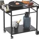 Koutemie Outdoor Grill Cart Table with 4 Wheels for Blackstone 17" or 22", Movable BBQ Food Prep Table Top, Double-Shelf Metal Pizza Oven Worktable with Spice Tray for Patio, Backyard, Black