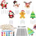 24 Sets Christmas Wind Chimes Craft DIY Color Your Own Wooden Wind Chime Santa Claus Snowman Coloring Hanging Crafts for Christmas Winter Party Favor Home Activities