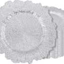 50 Pack Silver Charger Plates, Reef Plate Chargers for Dinner Plate, 13'' Round Plastic Table Chargers for Wedding, Party, Event, Dinner, Table Setting, Tabletop Decor