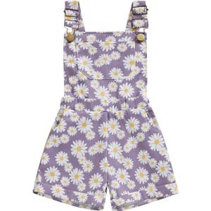 Toddler Baby Girl Sunflower Print Overalls Shorts with Pocket Suspender Trousers Cute Summer Clothing Outfit (5-6 Years, Daisy-purple)