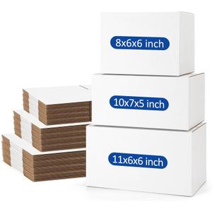 Assorted-Sizes-Shipping-Boxes-45-Pack: 8x6x6 & 10x7x5 & 11x6x6 Small-Shipping-Boxes-Mailers, White Corrugated-Cardboard-Boxes-for-Packing-Small-Business Mailing