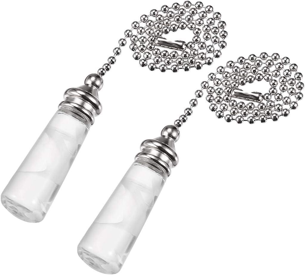 uxcell Clear Glass Pendant 12 Inch Brushed Nickel Beaded Pull Chain Extension Pulls Ornament for Lighting Fans, Pack of 2