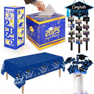 Graduation Decorations Class of 2025, Graduation Party Decoration s Set Includes Graduation Card Box, Graduation Table Cloths, Graduation Table Centerpieces, Graduation Photo Banner, Grad Party Decor