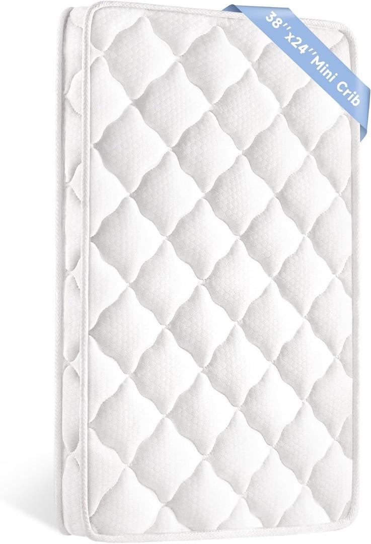 Mini Crib Mattress, 38’’x24’’ Dual Sided with Firm Support and 3" Thick Premium Foam, Hypoallergenic, Comfort, Breathable, Quiet & Odorless, Fits Mini and Portable Travel Cribs, 38"x24"x3" Mini & Portable Crib