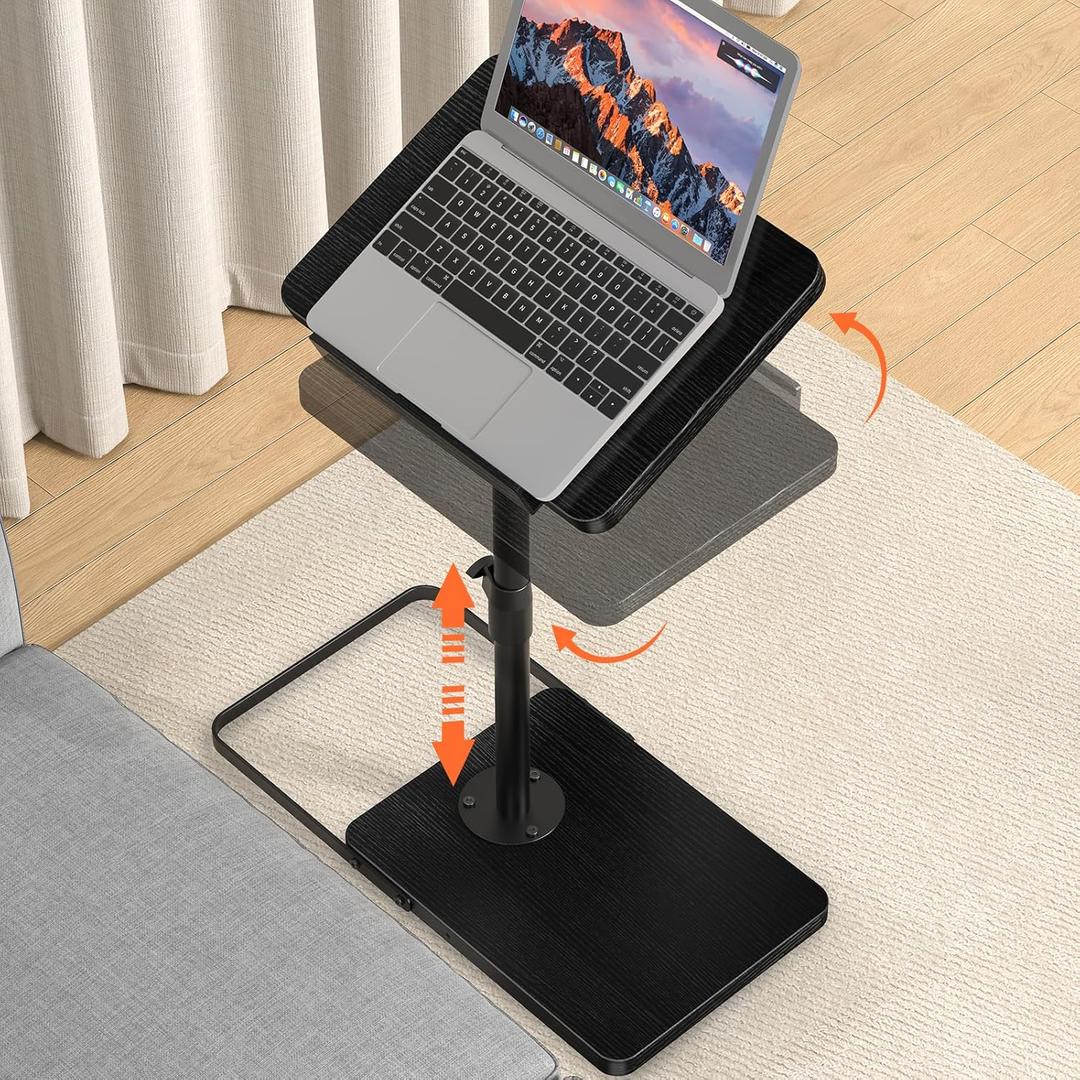 TV Tray Table for Couch, Height Adjustable/360 Swivel/180 Flip-Over Panel Design C-Shaped End Table, Sofa Arm End Side Table with Phone & Tablet Slot for Eating, Laptop,Couch Bed (Black)