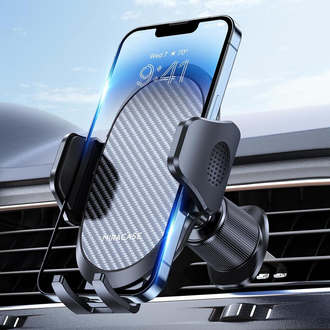 Miracase Phone Holders for Your Car with Metal Hook Clip, Air Vent Cell Phone Stand Car Mount, Universal Automobile Cradle Fit for iPhone Android and All Smartphones, Dark Black (Dark Black)