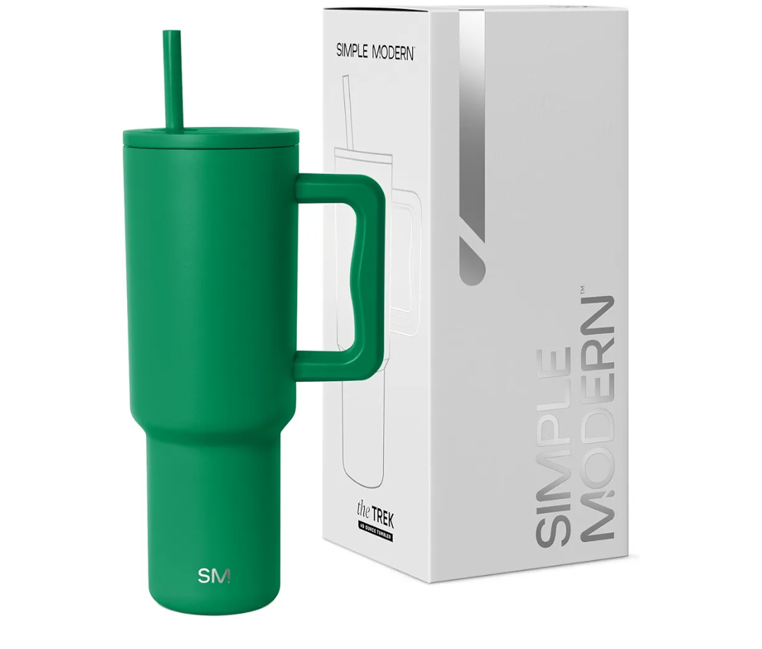 Simple Modern 40 oz Trek Tumbler with Handle and Lid, Cup Holder Friendly Insulated Stainless Steel Travel Mug, Kelly Green
