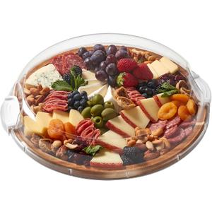 FARBERWARE Build-a-Board Cutting Board with Single Compartment and Clear Locking Lid for Charcuterie, Snacks, and More, Acacia