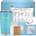 8Pcs Blue Christian Gifts for Women Faith Spiritual Inspirational Religious Catholic Gifts for Women Mom Wife Friends Sister Birthday Holiday Christmas Gift Includes Tumbler Socks Make Up Bag Set