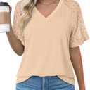Dokotoo Womens Summer Short Sleeve Shirts Dressy Lace Tops 2026 Casual T-Shirts Cute Work Outfits Blouses (White)