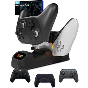 Orzly Controller Charger Stand for Google Stadia Works as Dock for All Type C Controllers (Jet Black)