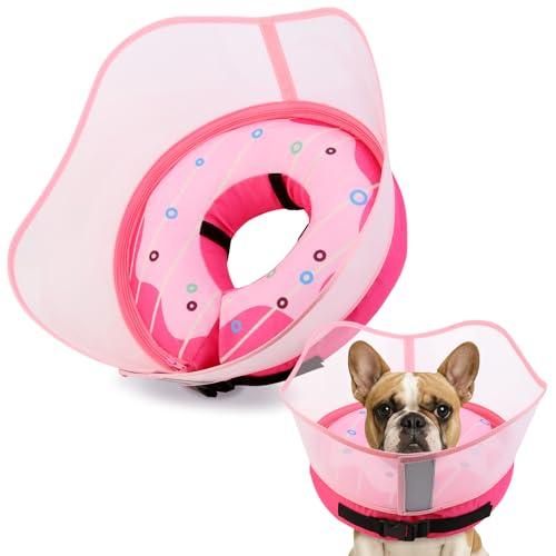 Soft Dog Cone Collar, Inflatable Cones Alternative After Surgery with Anti-Lick Shield, for Large/Medium/Small Dogs to Stop Licking, Elizabethan Neck Ecollars of Shame, Comfy Pillow E Recovery, Donut Pink, M+(neck:11''-14'')