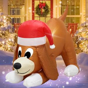 4FT Long Christmas Inflatable Dog Decorations with Lights for Outdoor,Blow up Christmas Puppy Indoor Decoration,Lighted up Christmas Dog Holiday Addition