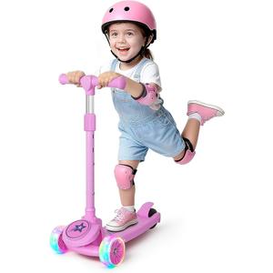 Nattork Kids Scooter for Girls Boys with Light Up Wheels, 3 Adjustable Height Handlebars, Lean-to-Steer Technology, Widen Anti-Slip Deck, 3 Wheel Scooter for kid ages 3-8, Support Riders Up to 110 LBS