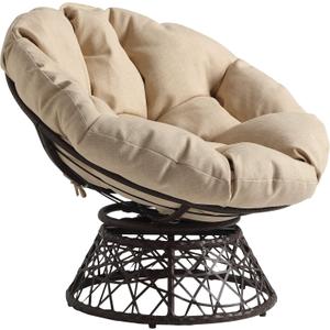 OSP Home Furnishings Wicker Papasan Chair with 360-Degree Swivel, Brown Frame with Cream Cushion