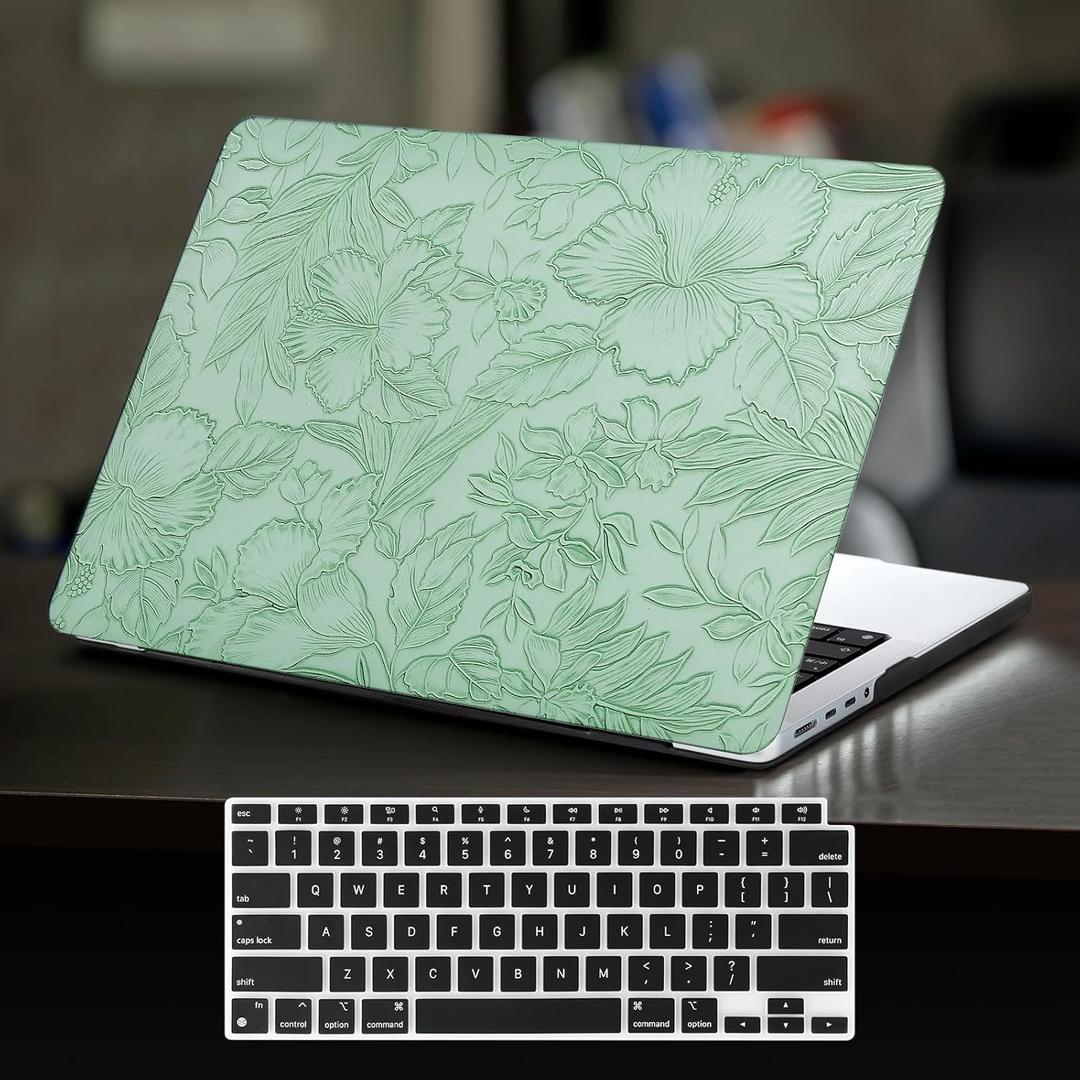 DTangLsm for MacBook Pro 14 inch Case 2026 M5, 2025 2024-2021 M4 M3 M2 M1 A3426 A3427 A3434 A3112 A3185 A3401 A2918 A2992 A2779 A2442 Pro Max, Textured MacBook Pro 14 Leather Case&Keyboard Cover, Green
