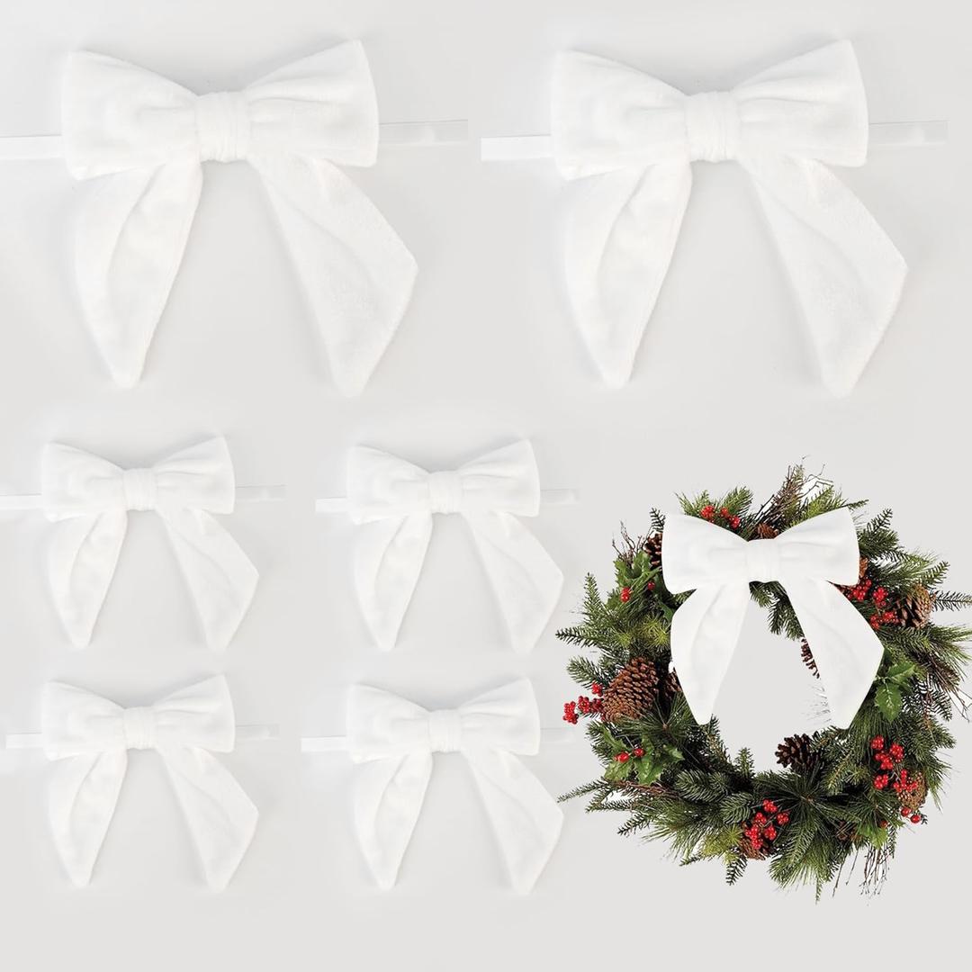 AIMUDI White Bows 5''6'' Christmas Bows for Gift Wrapping Present Bows Fur Bows for Christmas Trees Fireplaces Wreaths Crafts Home Outdoor Winter Decoration, 12 PCs