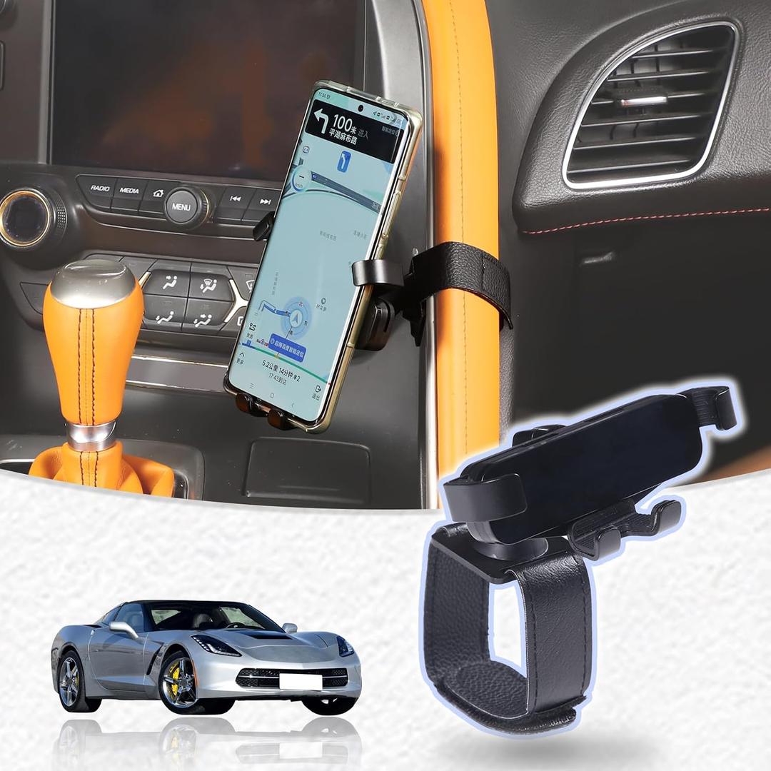 LLKUANG Center Console Car Mobile Phone Mount Compatible with Chevrolet Corvette C7 2014-2019,Center Handle Multifunctional Phone Holder,Navigation Bracket (Style A)