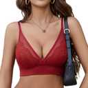 Avidlove Lace Bralette for Women Wireless Mesh Bralettes Sexy V Neck Tank Top with Modal Rabbit Ear Lining (Small, Wine Red)