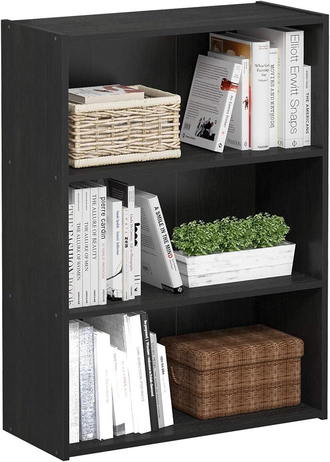 Furinno PASIR Book Shelf, 3-Tier Bookshelf, Bookcase, 9.7" x 23.7" x 31.5", for Living Room, Bedroom, Home Office, Americano