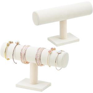 2 Pcs/Set Bracelet Holder Stand, Detachable Display Holder, Velvet Watches Organizer Rack, Hovering T-Bar Necklace Jewelry Display Stand for Home or Store Selling Show (Beige)