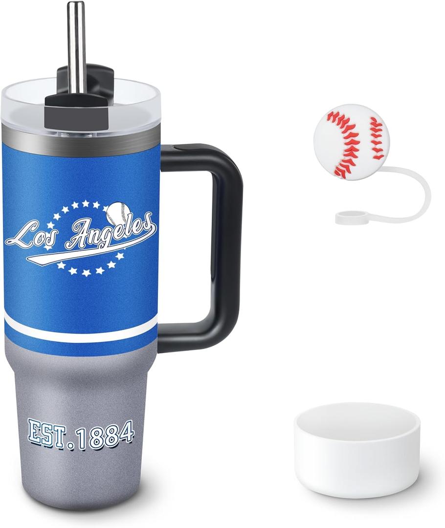 Tumbler 30oz Straight Skinny Car Cups With Insulated Cup Sleeve Portable Handle, Sports Travel Coffee Mug, Stainless Steel, Insulated,Classic Collection Gifts for Fans (Los Angeles D)