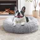 JOLLYVOGUE Calming Dog & Cat Bed for Small Dogs, Anti-Anxiety Donut Cuddler Cozy Soft Round Bed with Anti-Slip Bottom, Fluffy Faux Fur Plush Cushion Beds for Small Medium Dogs, 23"/Smoke Gray (23.0"L x 23.0"W x 8.0"Th, Smoke Grey)