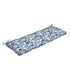 Arden Selections Outdoor Plush Modern Tufted Bench Cushion, 48 x 18, Water Repellent, Fade Resistant, Tufted Bench Cushion for Bench and Swing 48 x 18, Blue Garden Floral