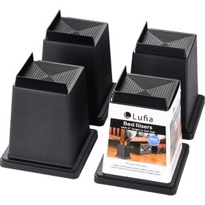 Lufia 6 Inch Heavy Duty Bed Furniture Risers, Set of 4, Adjustable Lifts for Sofa, Table, Chair, Desk, Supports Up to 1,000 lbs, Provides Extra Storage Space & Floor Protection (Black, 6 Inch) (Black-4 Pack(semi-open))