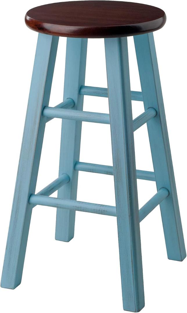 Winsome Ivy Square Leg Counter Stool, 24" in Rustic Light Blue and Walnut, Classic Backless Bar Chairs for Kitchen & Dining Room Seating, Timeless Essential Furniture for Home, Dorm, Apartments