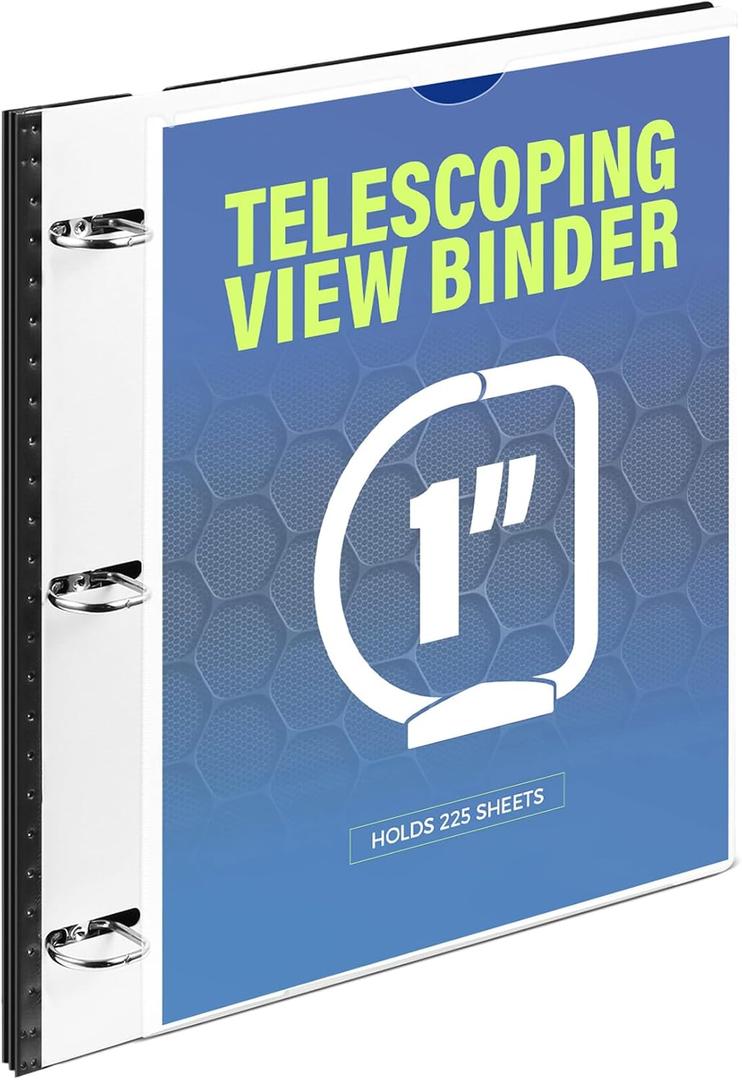 WOT I Telescoping 3 Ring Binder 1 Inch, Expandable Flexible Binder - Patented Design for Easy Portability, Holds Up 225 Sheets, Perfect for School, Office&Home Organization, White