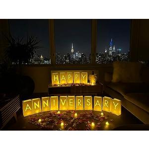 WYMM Happy Anniversary Decorations Light up Letters with Tea Lights Candles and Rose Petals Included - Luminary Paper Bags to be Used as Happy Anniversary Banner and Anniversary Decorations Romantic