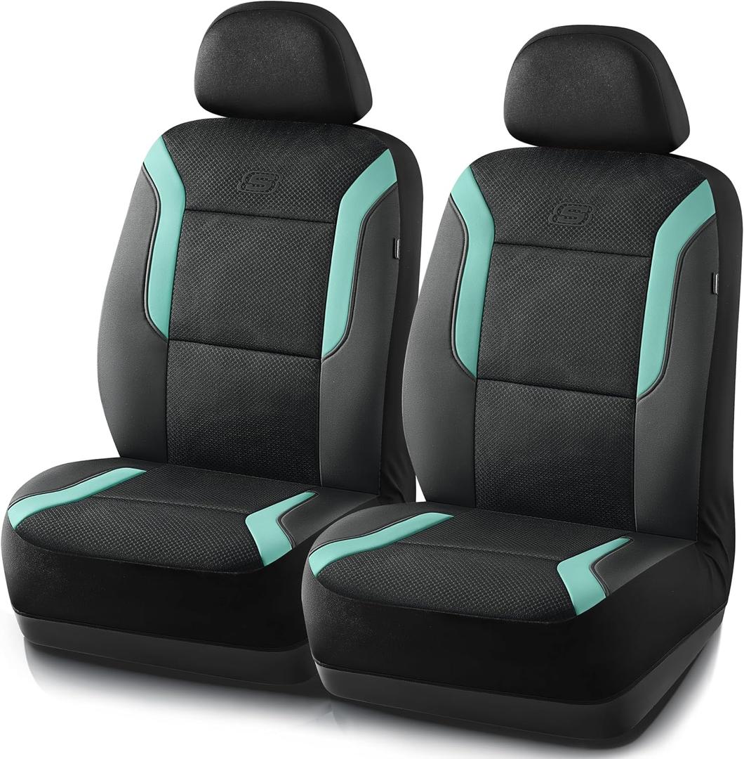 Skechers Memory Foam Car Seat Covers, Air Cool Mesh Thick Seat Covers,Car Seat Covers Front Seats Airbag Compatible, Automotive Comfort Protection for Most Cars,Van,Trucks, SUVs,Green
