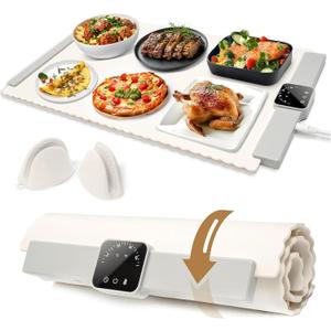 Warming Mat for Food – 24x16” Foldable Buffet Tray with 5 Temperature Settings & Auto Timer – Electric Silicone Plate Warmer for Parties, Catering, Dinner & Baby Bottles – Includes Gloves
